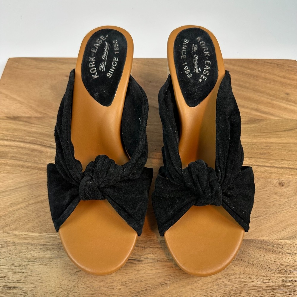 New NWOB Womens Kork-Ease Haya Black‎ Suede High Heeled Knot Sandals Size 10 M
